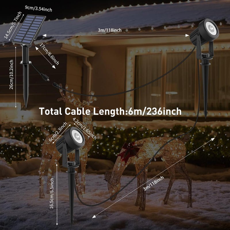 T-SUNUS Christmas Solar Spot Lights Outdoor White 6000K IP65 Waterproof 2-in-1 Landscape Spotlights, 9.8ft Cable Separate Panel Auto Dusk to Dawn for Flag Yard Garden Driveway Pathway Garage Halloween - Image 4